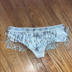 Holographic Sequin Fringe shorts - White